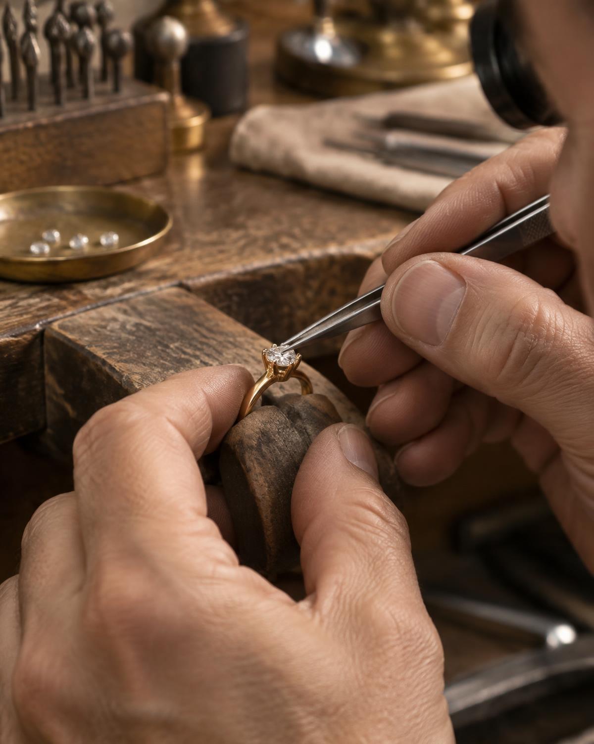 Master jeweller setting a diamond
